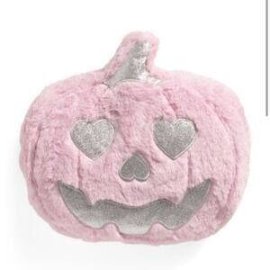 Bella Luxx 15” Heart Eye Pumpkin Pillow Pink and Silver Metallic Halloween